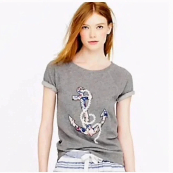 J.Crew Gray Floral Anchor Terry Sweater Top Size Small - Picture 2 of 6